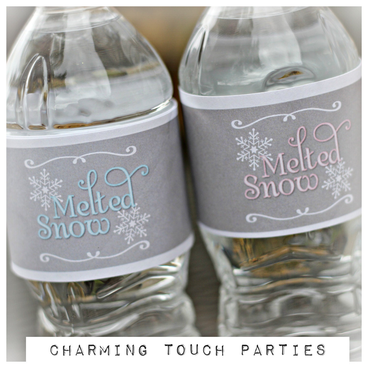 Melted Snow Water Bottle Labels, Printed Wraps, Self Stick Winter Onederland/Twin Wonderland Party Decorations