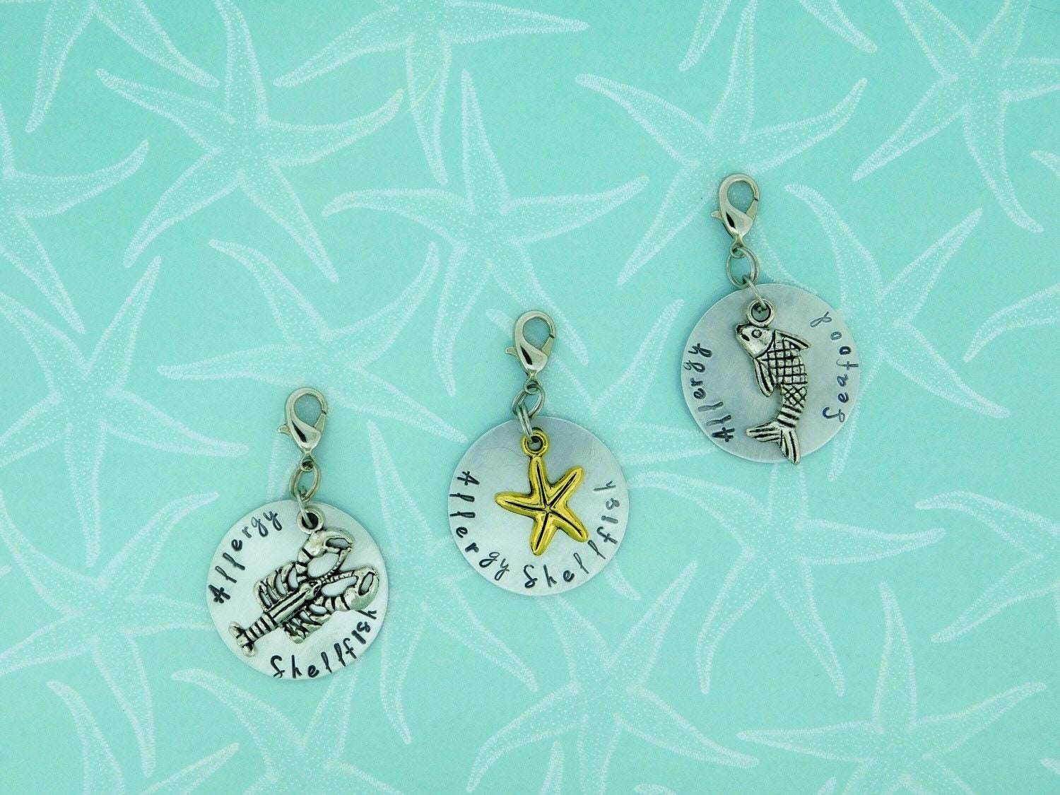 Food Allergy Or Medical Alert Id Charm Zipper Pull - Add On Shellfish Seafood Charms Lobster , Starfish , Fish