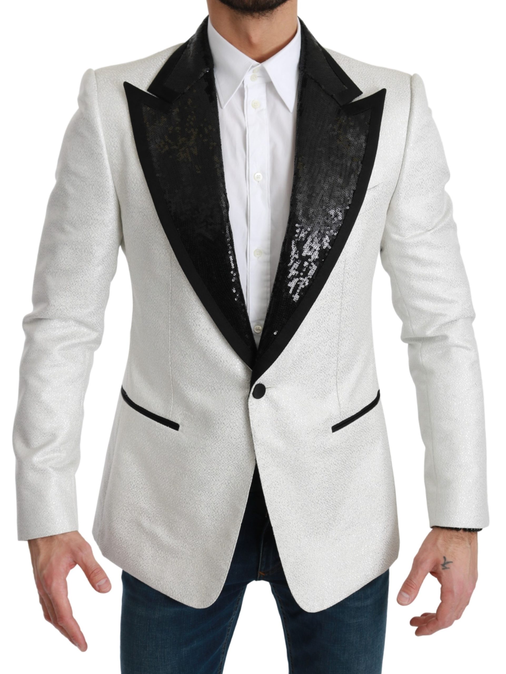 Dolce & Gabbana Men's Sequined Slim Fit Blazer White KOS1786 - IT44 | XS