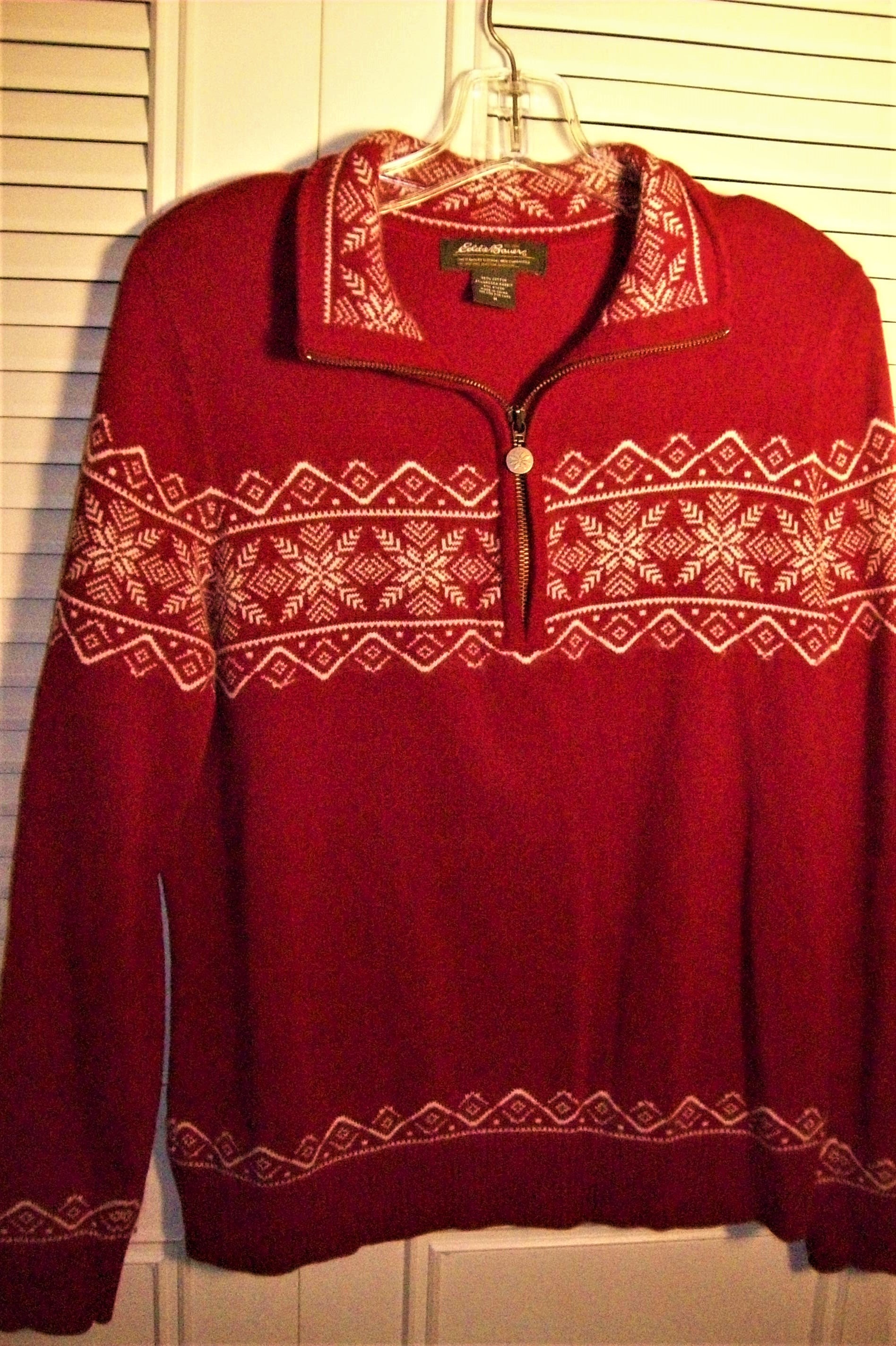 Sweater Medium, Eddie Bauer Cotton Blend Red For Fall Entry, Hint Of Season To Come, - See Details