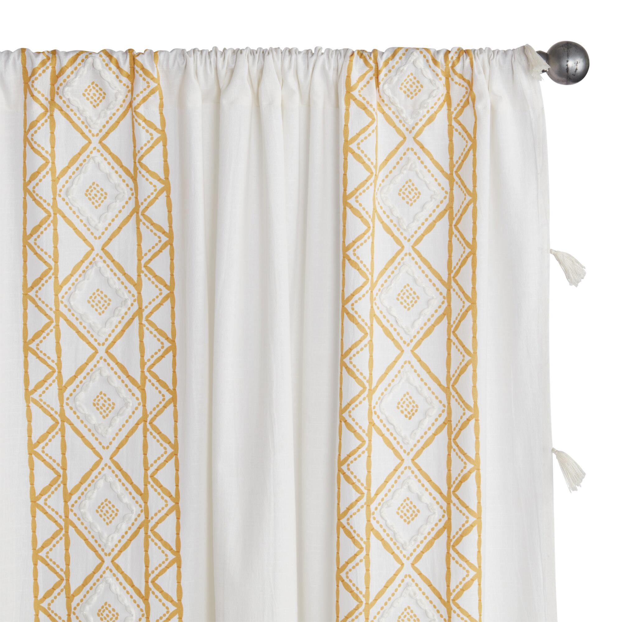 White And Yellow Geo Cotton Sleeve Top Curtains Set of 2: White/Yellow - 84" L by World Market
