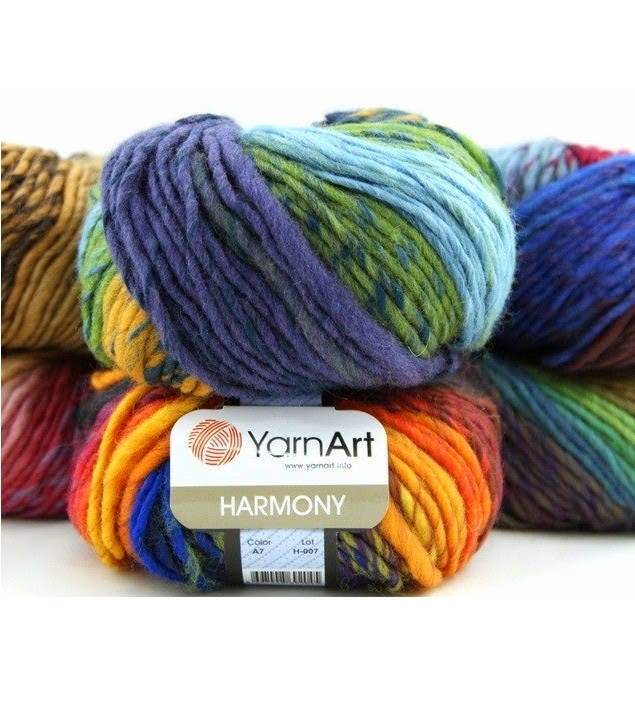 Wool Acrylic Yarn, Soft Blend Yarn Yarnart Harmony, Gradient Knitting Crochet Magic Multicolour Striped For Snud Hat