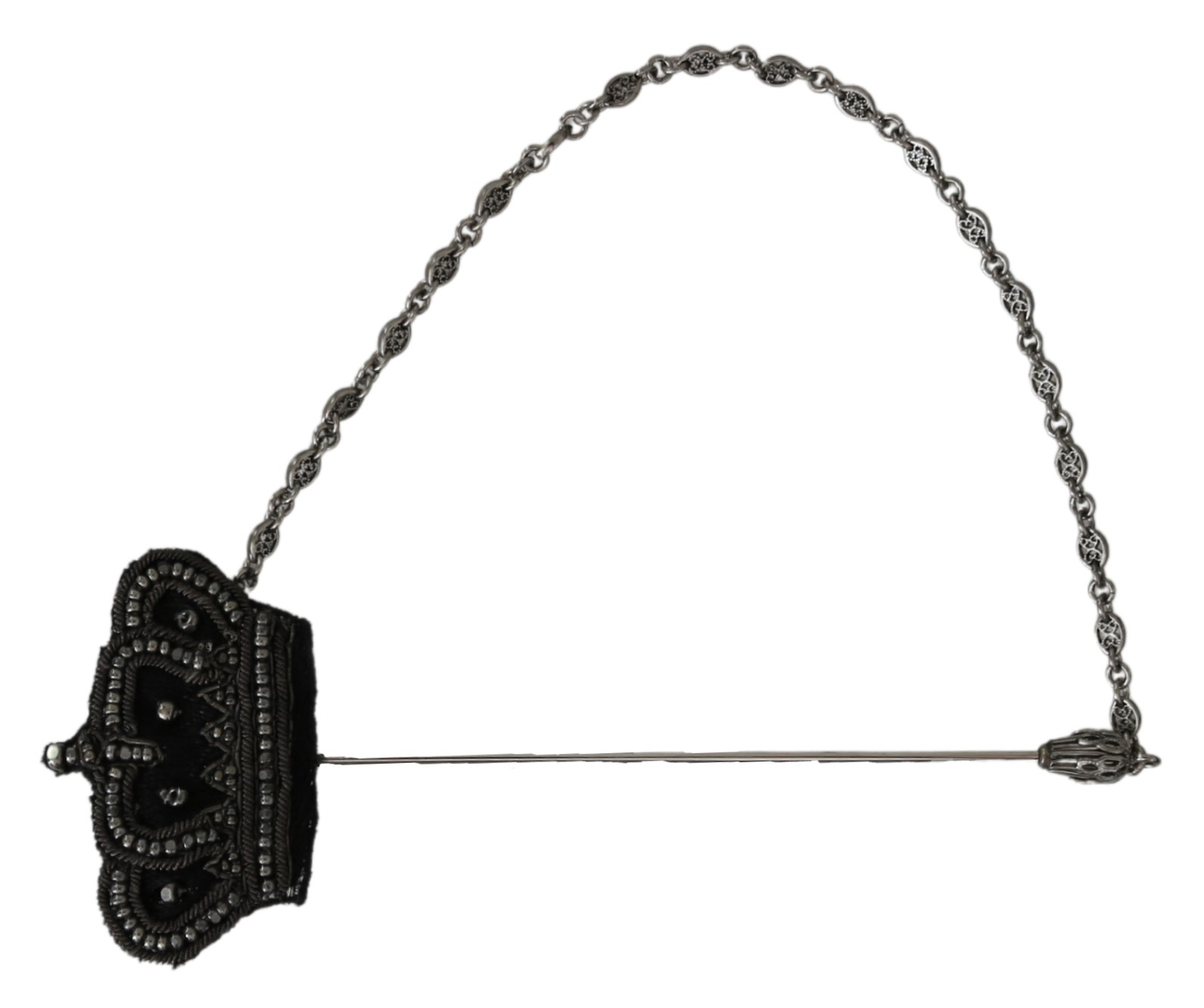 Dolce & Gabbana Women's Crown Beaded Lapel Pin Brooch Silver SMY100192