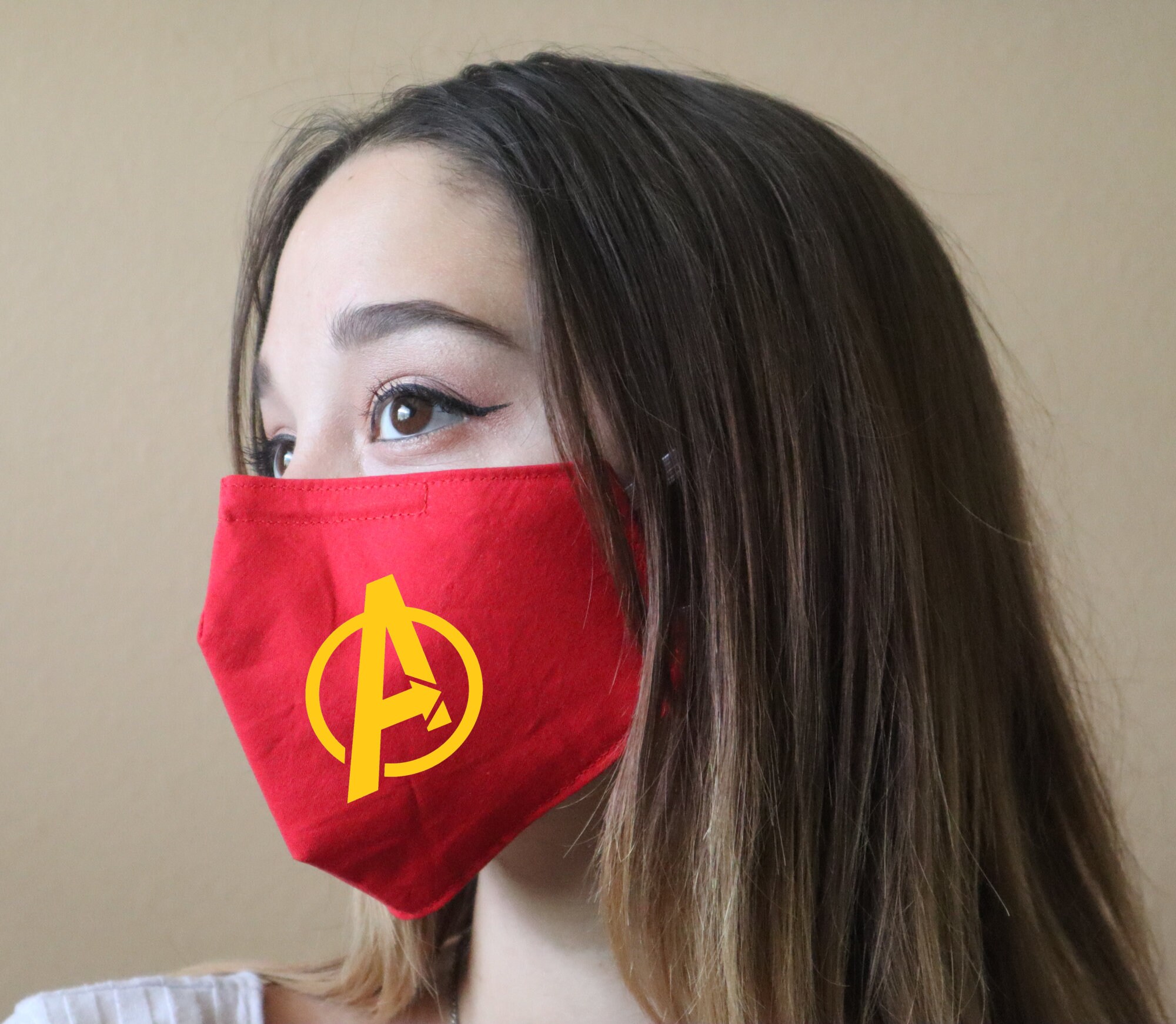 Handmade Cotton Blend Customizable Face Masks With Adjustable Ear-Loops - Super Heroes Avengers Adult Medium 9 X 5.5"