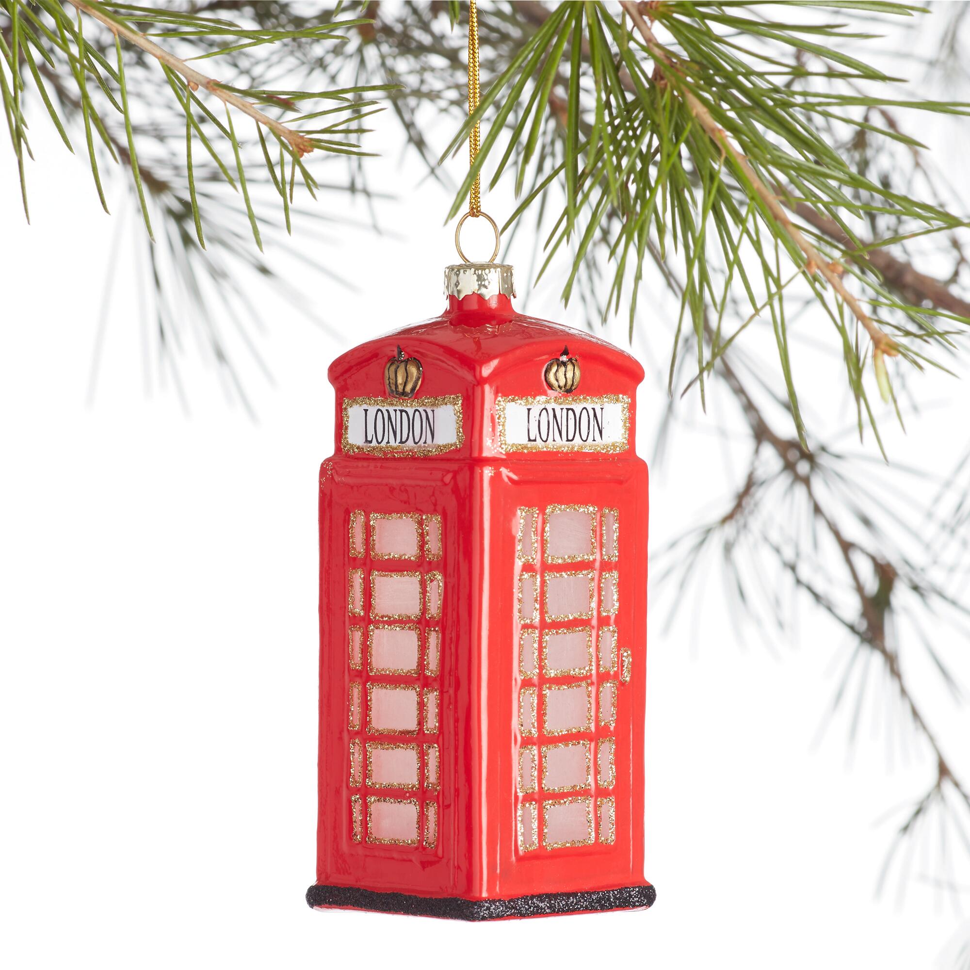 Glittered Glass London Phone Booth Ornament by World Market