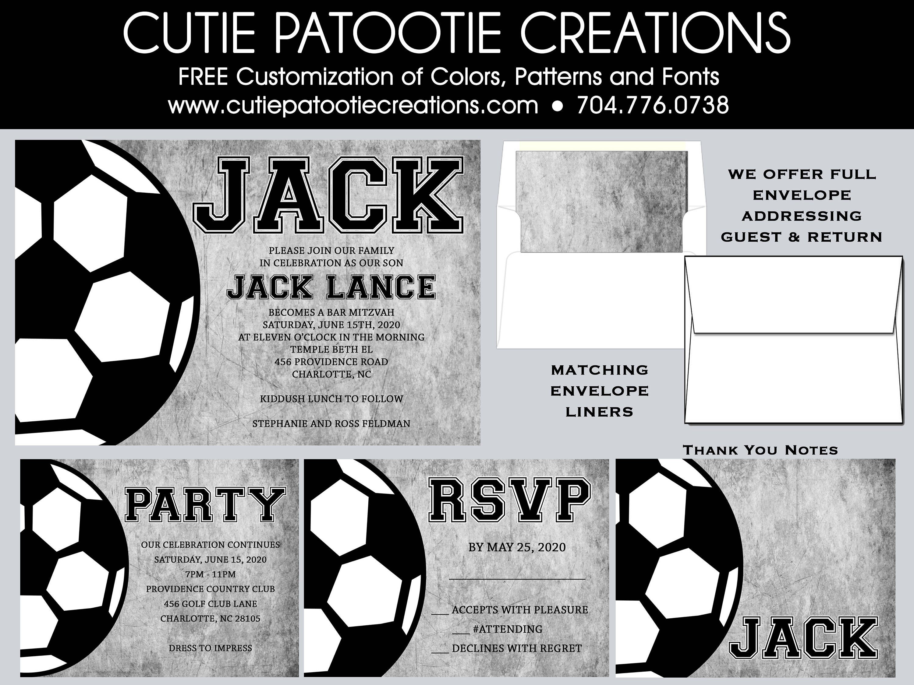 Soccer Bar Mitzvah Invitation - Rsvp Card Party Envelope Addressing Save The Dates Thank You Cards