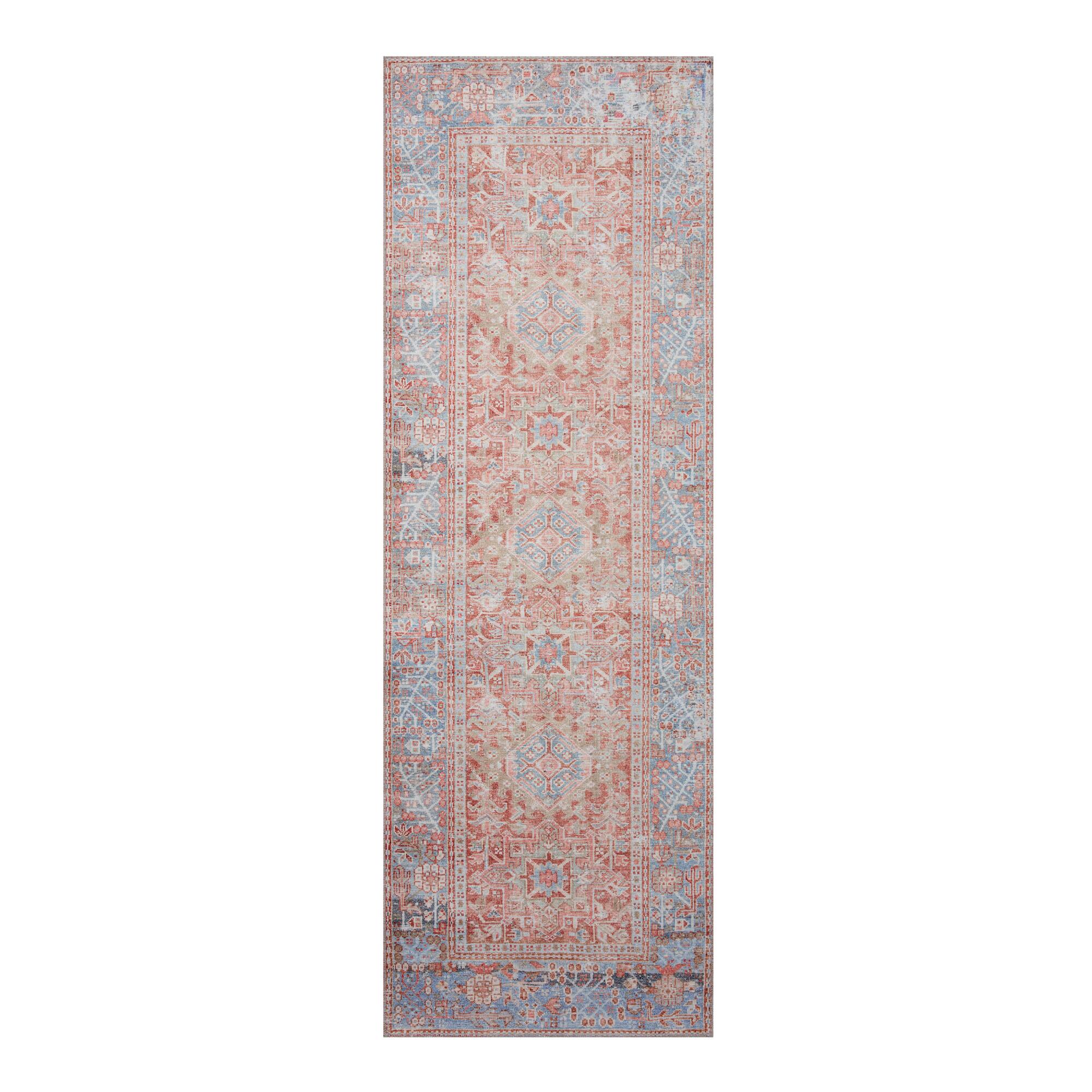 Blue and Rust Persian Style Izmir Floor Runner: Multi - Polyester by World Market