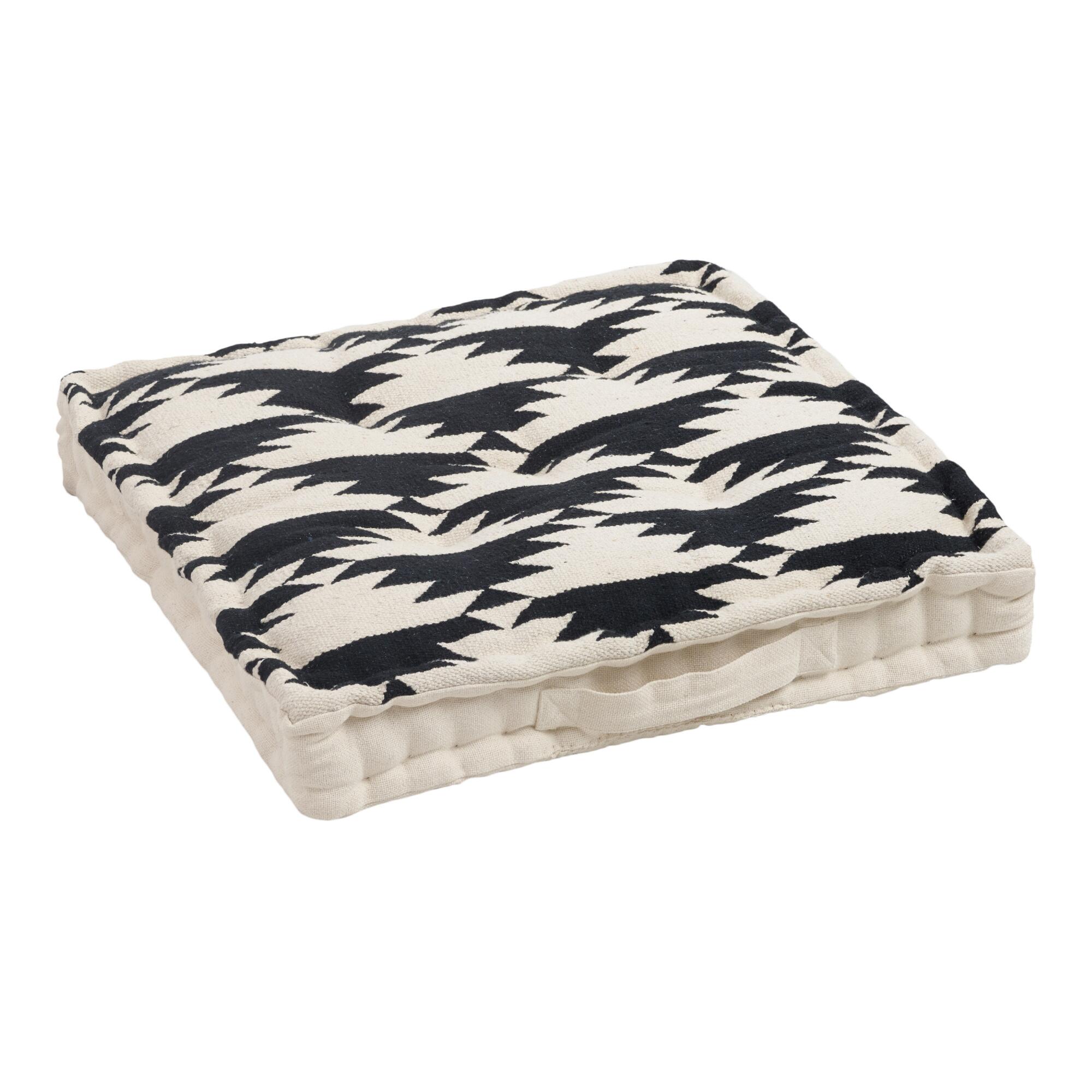 Black and White Dhurrie Weave Floor Cushion: Black/White - Cotton by World Market