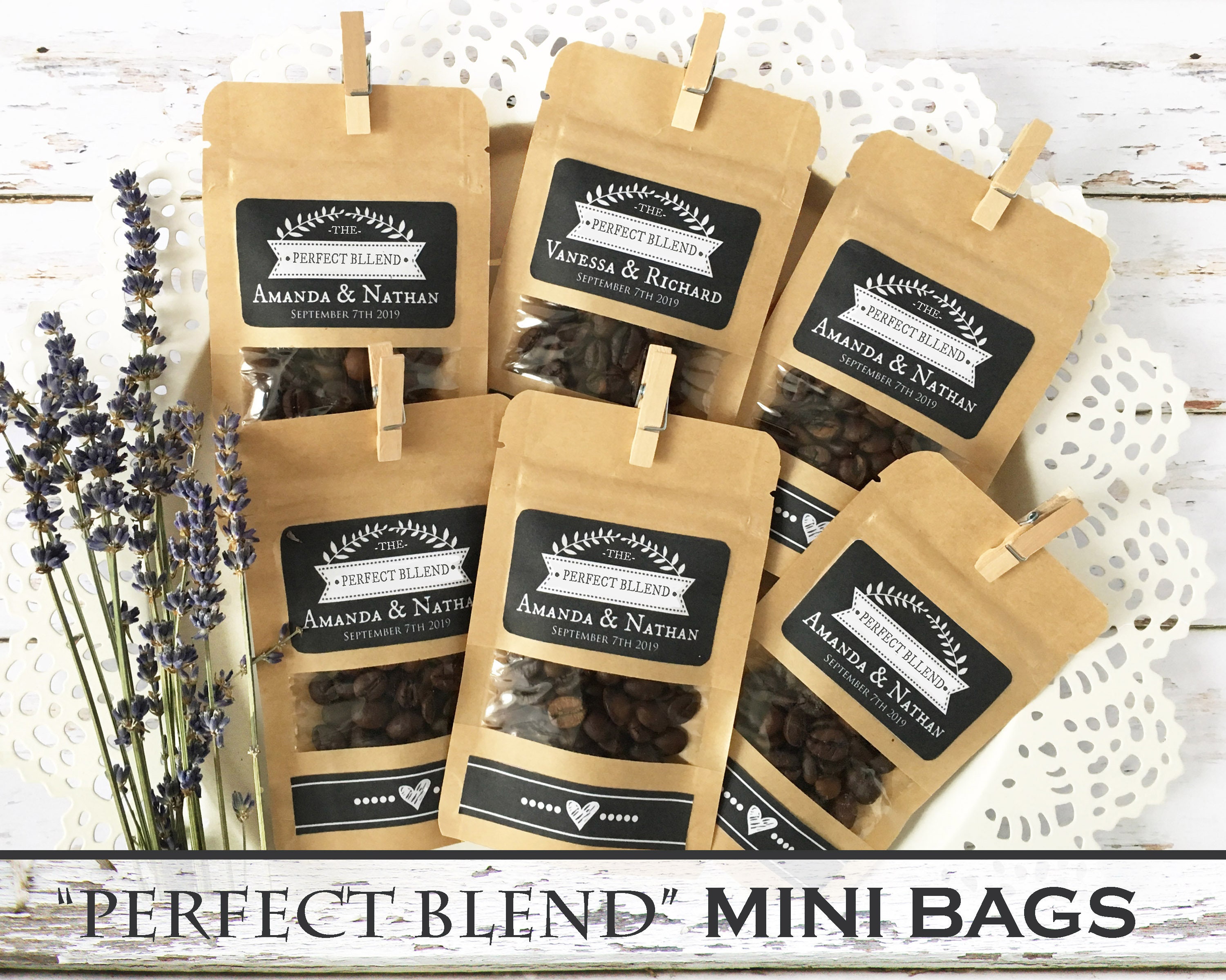 The Perfect Blend Personalized Coffe Bags, Wedding Favors For Guests, Tea, Granola Zip Bean Gift Bags 20