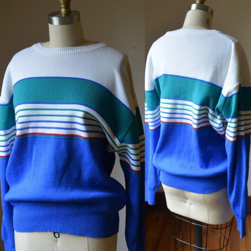 Vintage Wool Blend Sweater By Meister Of San Francisco Size Medium, Bright Blue Long Sleeve Medium