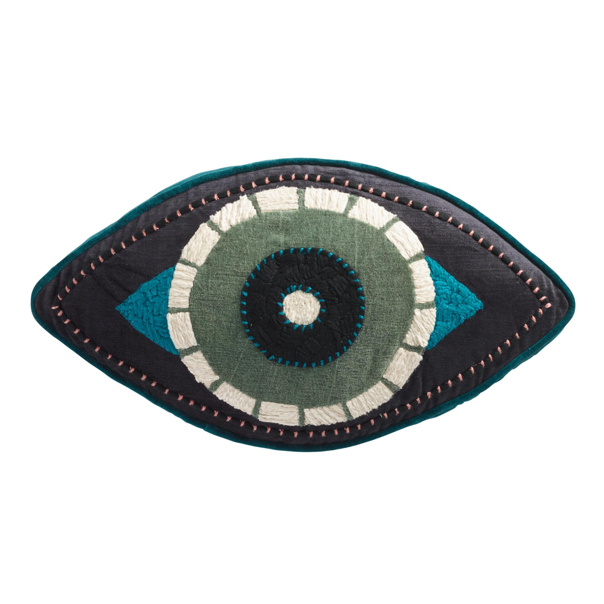 Teal and Black Evil Eye Gusseted Throw Pillow by World Market