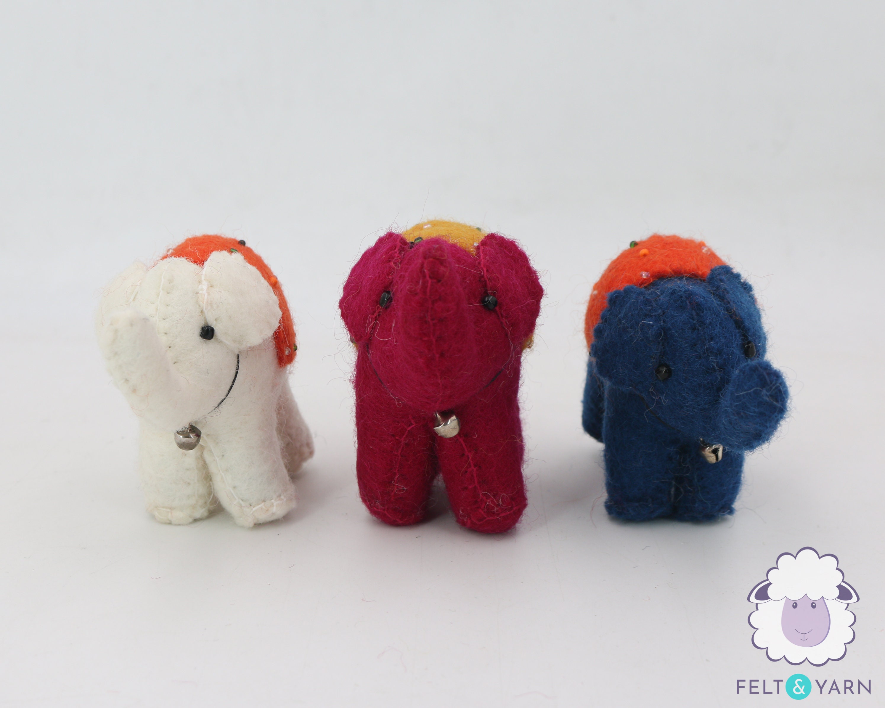10 Pcs 8.5cm Wool Felt Red, White & Blue Elephant Puffy Pet Play Dog Toys Fair Trade Handmade