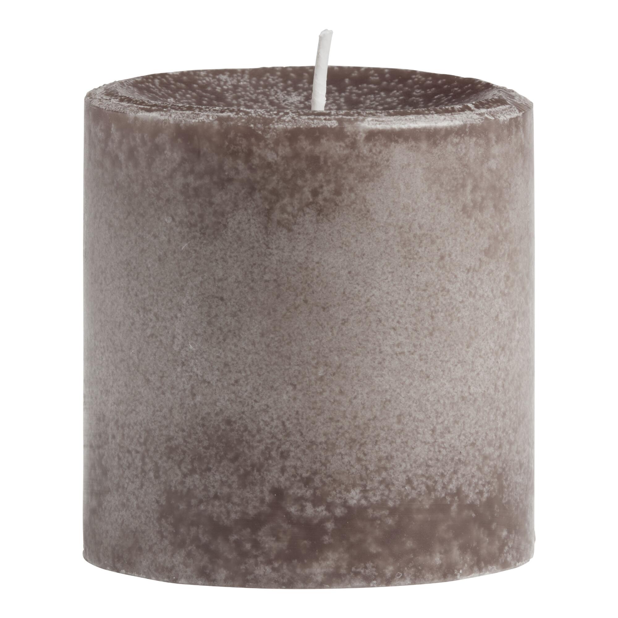 3x3 Bergamot Linen Mottled Pillar Scented Candle: Gray - Scented Wax by World Market