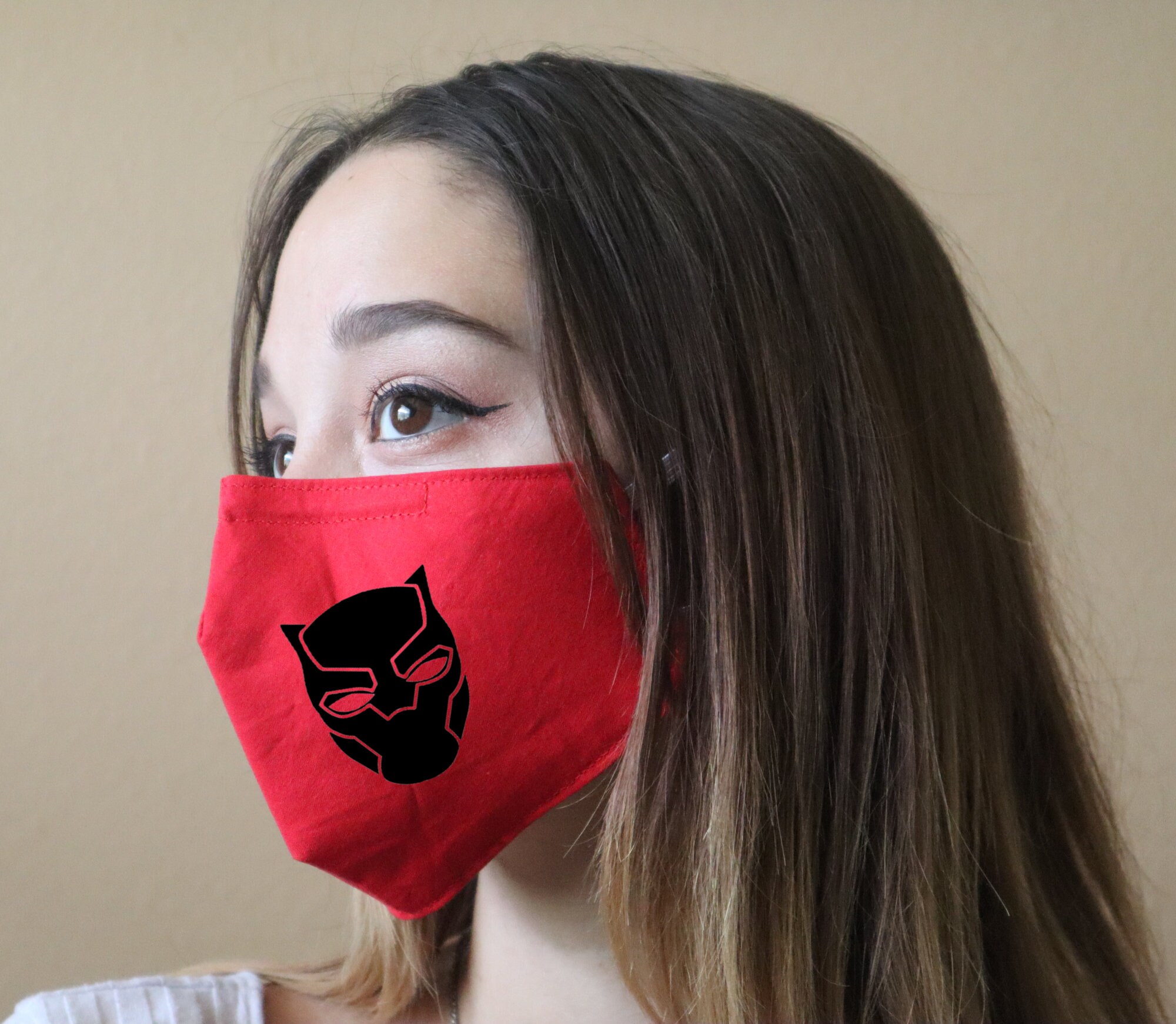 Handmade Cotton Blend Customizable Face Masks With Adjustable Ear-Loops - Super Heroes Black Panther Adult Small 8 X 5"