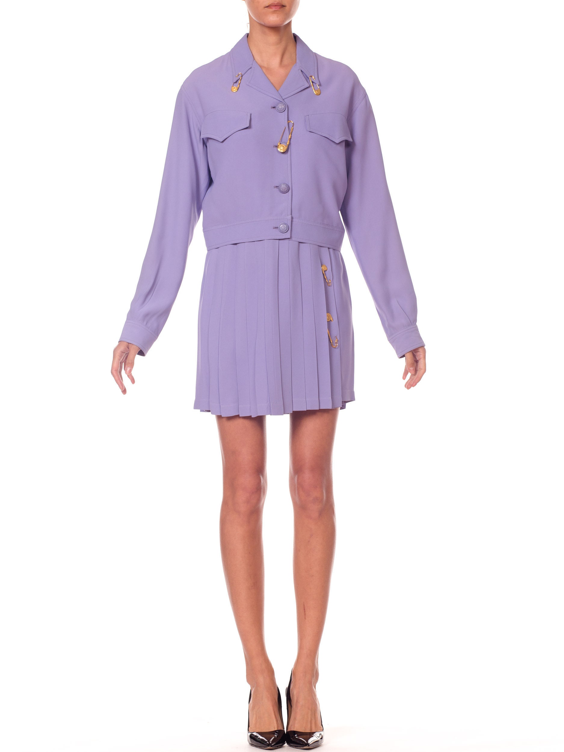 1990S Gianni Versace Lilac Rayon Blend Crepe Safety Pin Suit Skirt