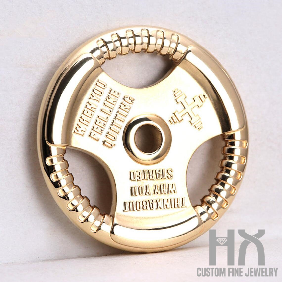 Solid 9K Gold Powerlifting Weight Plate/Hx Playful Accessory/Gym Fitness Jewelry/Custom Fine Jewelry/Personalization Design/Unique Gift