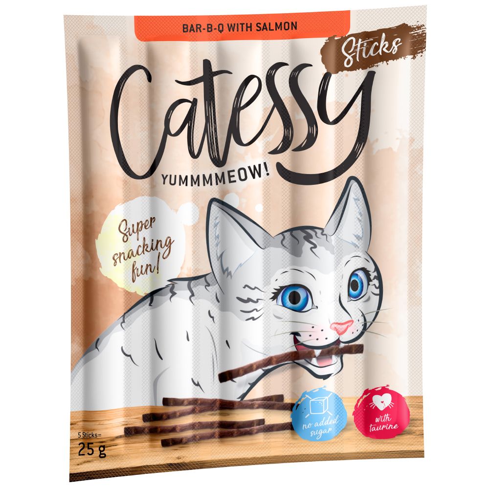50 x 5g Catessy Sticks Cat Treats - 40 + 10 Free!* - BBQ with Salmon (5 x 10 Sticks)