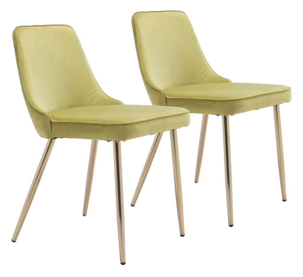 Zuo Modern Set of 2 Merritt Contemporary/Modern Polyester/Polyester Blend Upholstered Dining Side Chair (Metal Frame) in Green | 100840