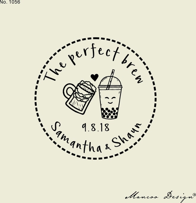 Customized The Perfect Blend Wedding Favor Stamps- Wreath Stamp-The Brew Stamp-Mug/Boba - Wedding Stamp -Couple Stamp