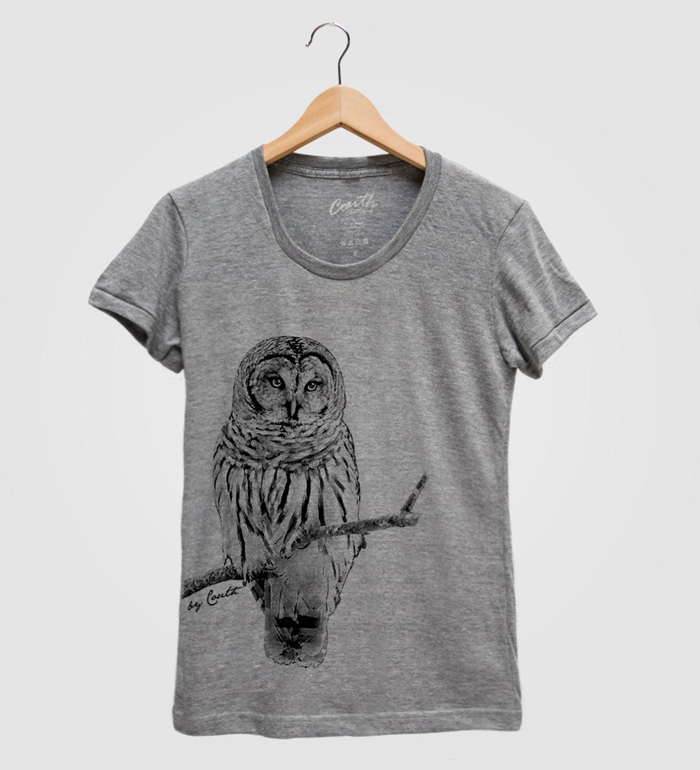 Owl Shirt Women Screen Print Tri-Blend Short Sleeve Tshirt Available S , M L Xl