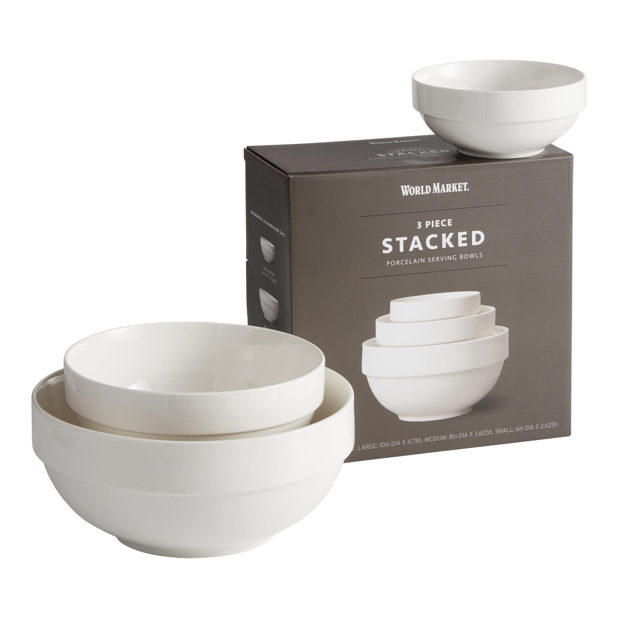 Natural White Porcelain Stacked 3 Piece Serving Bowl Set - Ceramic by World Market
