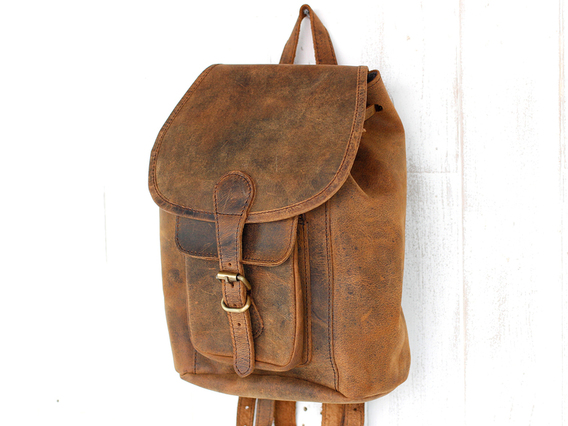 Mens Leather Backpack Mini Brown 8.5 Inch