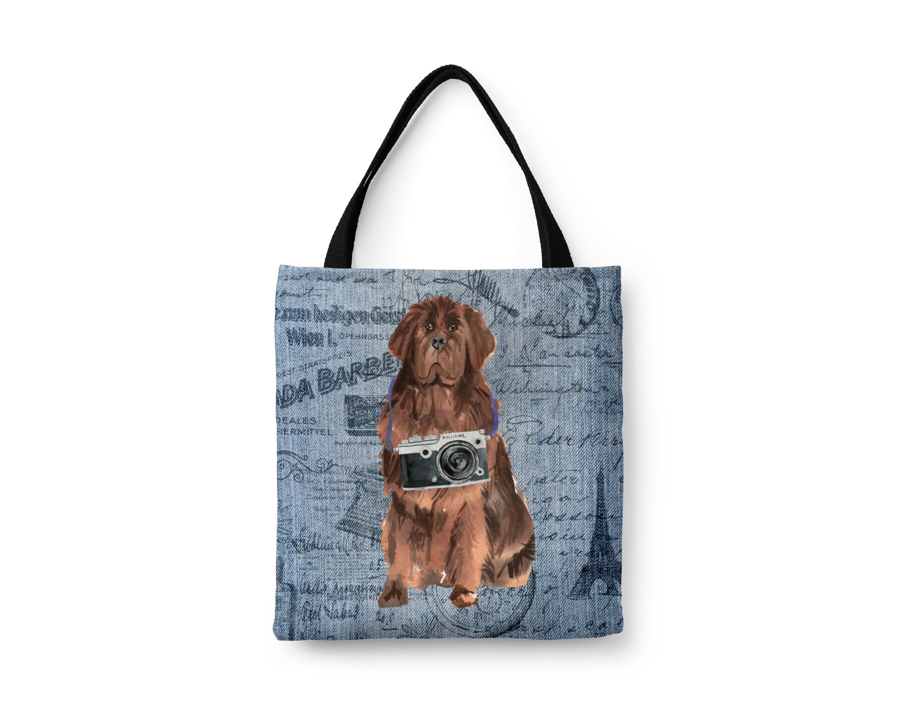 Newfoundland Dog Tote Bag Illustrated Dogs & 6 Denim Inspired Styles. All Purpose Ideal For Shopping, Laptop. Newf/Newfie