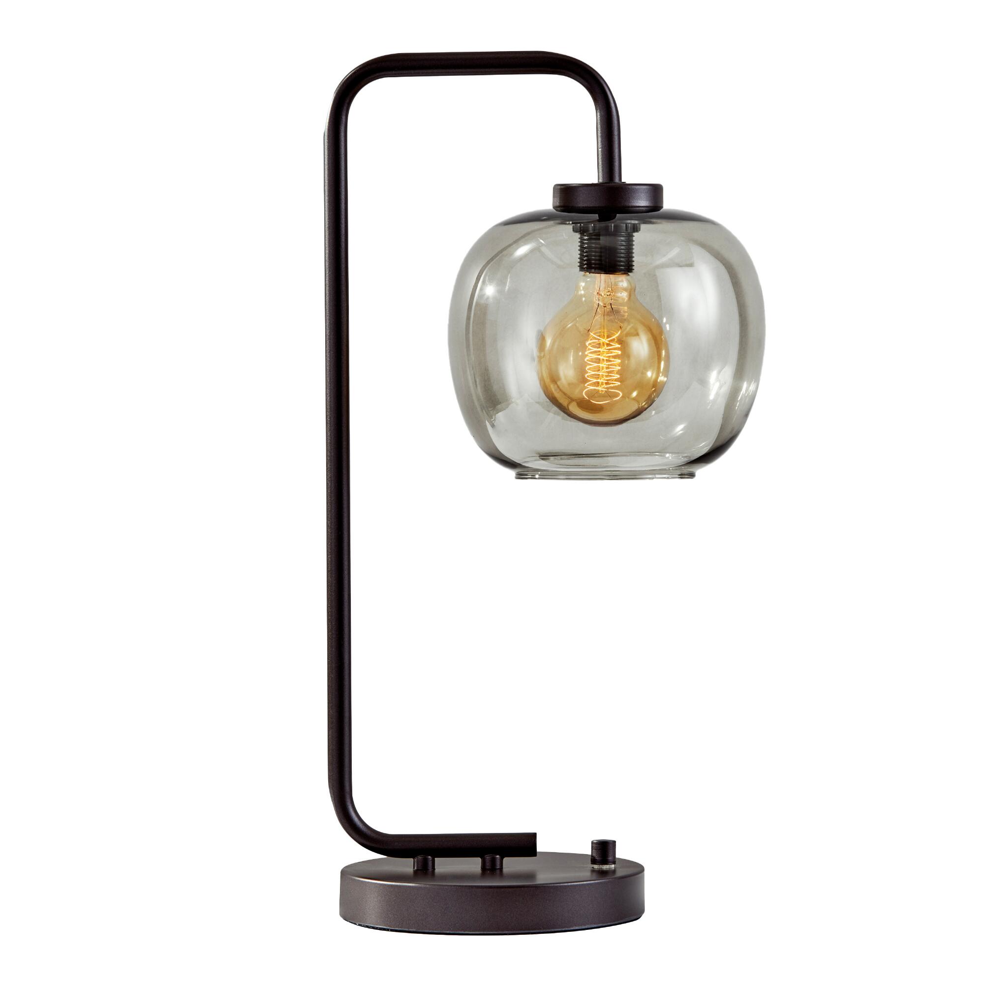 Matte Black and Smoky Glass Meyer Table Lamp: Black/Gray by World Market