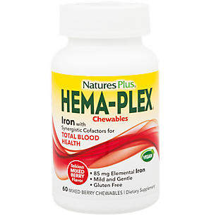 Hema-Plex Iron with 85 MG of Elemental Iron - Total Blood Health - Berry (60 Chewable Tablets)