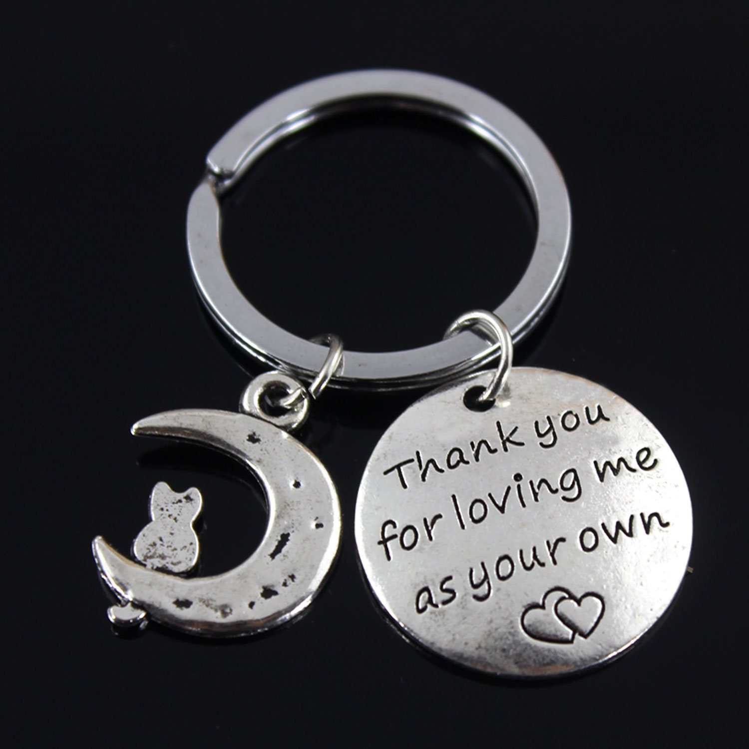 step Mom , Dad Gift, Thank You For Loving Me As Your Own Keychain Guardian Keyring Foster Parents Key Chain, Moon Keychain