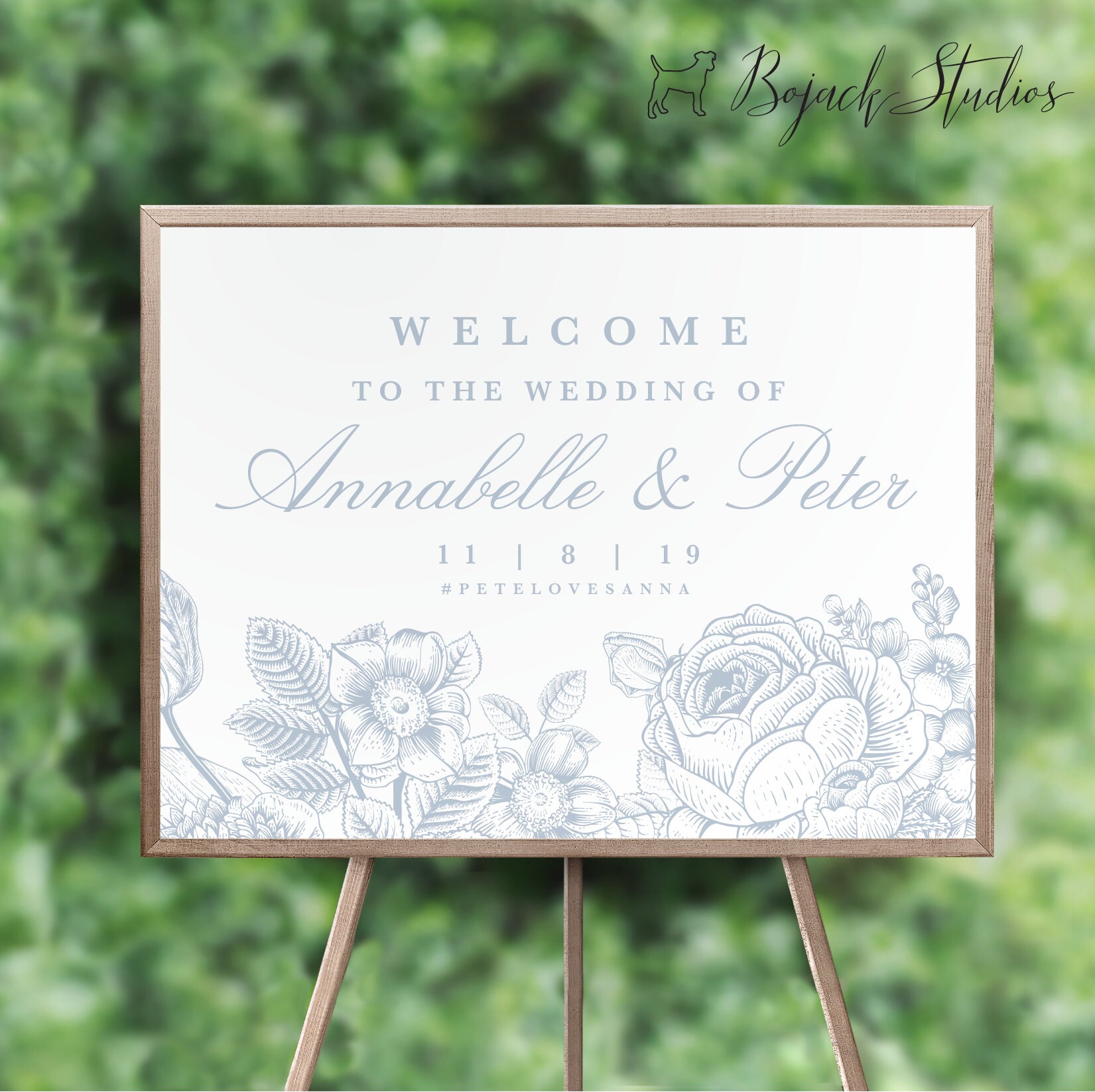 Floral Wedding Welcome Poster, Sign, Printable Printed Vintage Rose Sign H008