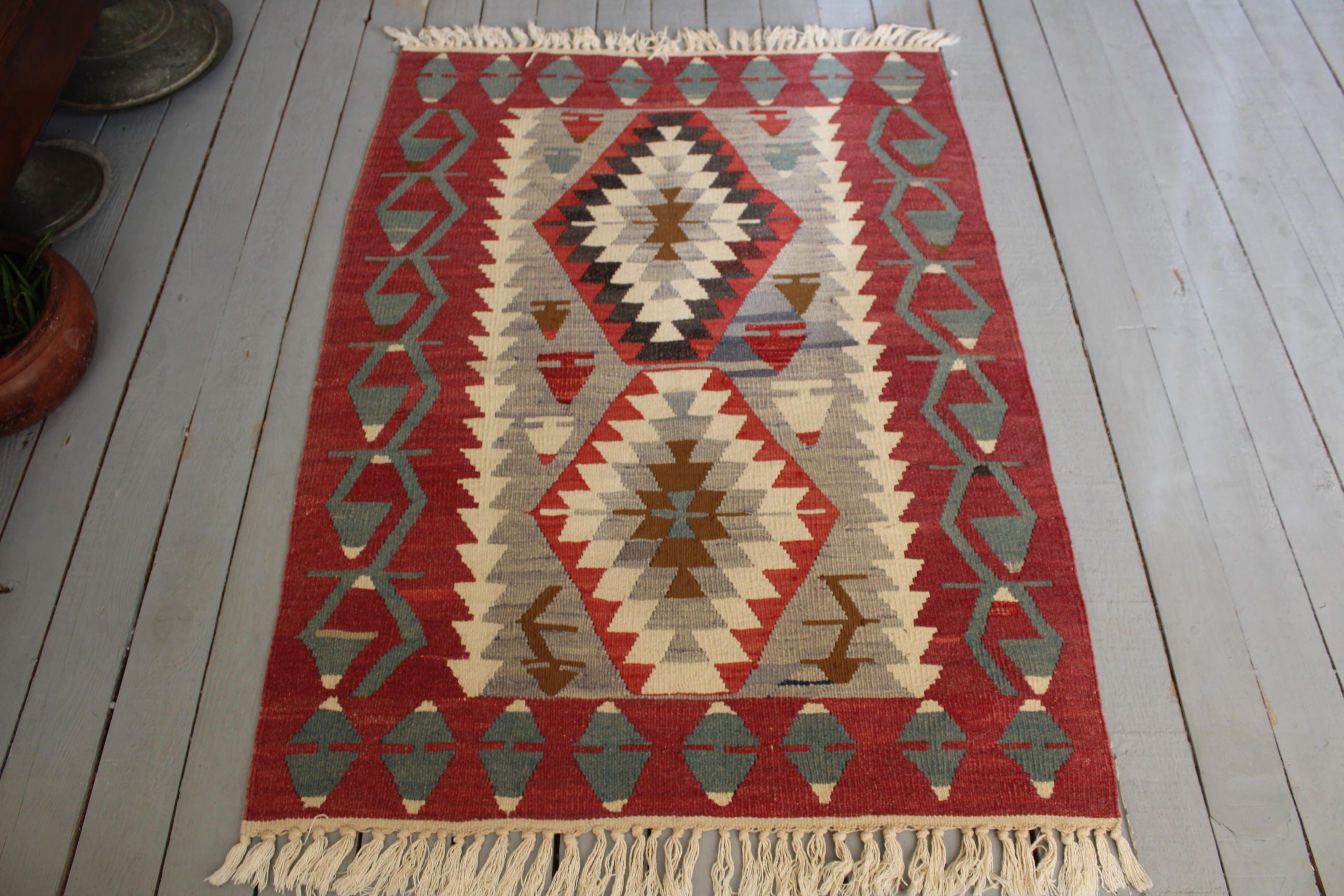 3'x4' Bohemian Ethnic Handwoven Wool Small Kilim Rug, Decorative Entry, Bedroom Kilim