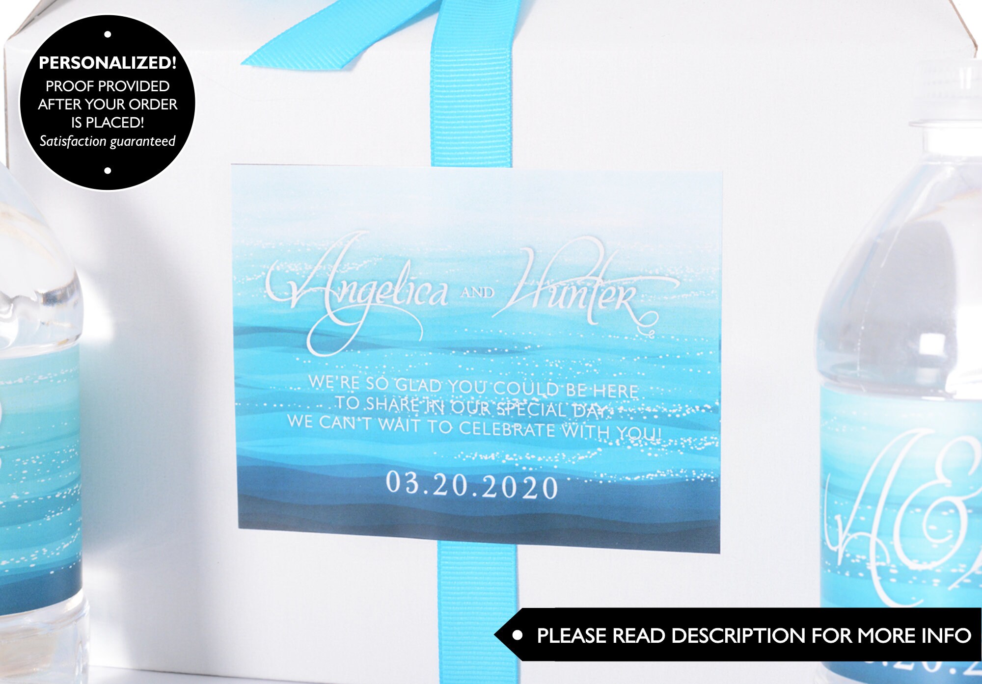 Beach Wedding Stickers - Welcome Bag Box Ocean Theme Custom Labels #wdib-311