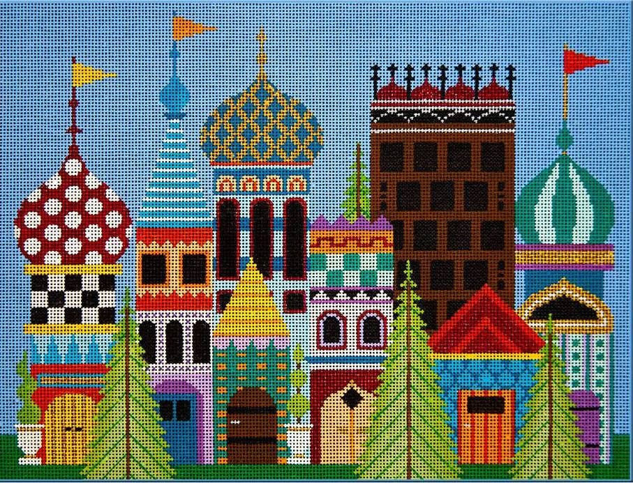 Needlepoint Handpainted Jp Magical Village 11x15 -Free Us Shipping