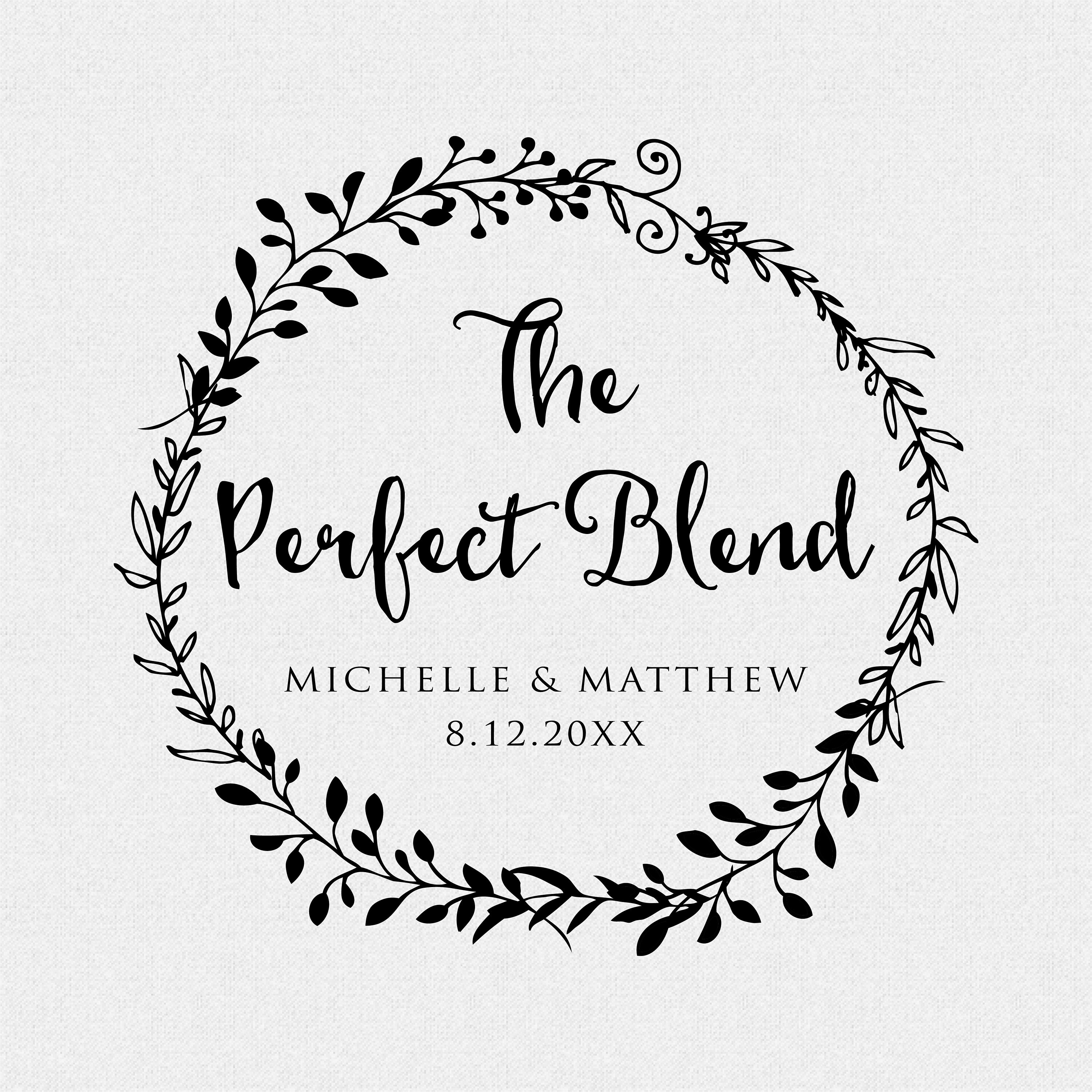 The Perfect Blend Wedding Favor Stamp, Self Inking Rubber Wreath, Personalized, Custom, Coffee Stamps | T626