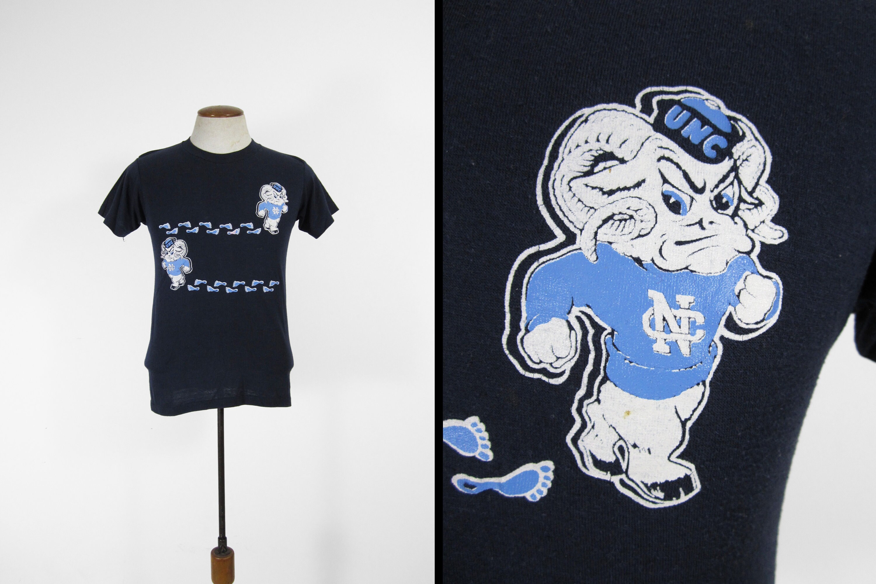 Vintage Unc Tar Heels T-Shirt 80S Ram College Football Tee - Small/Medium