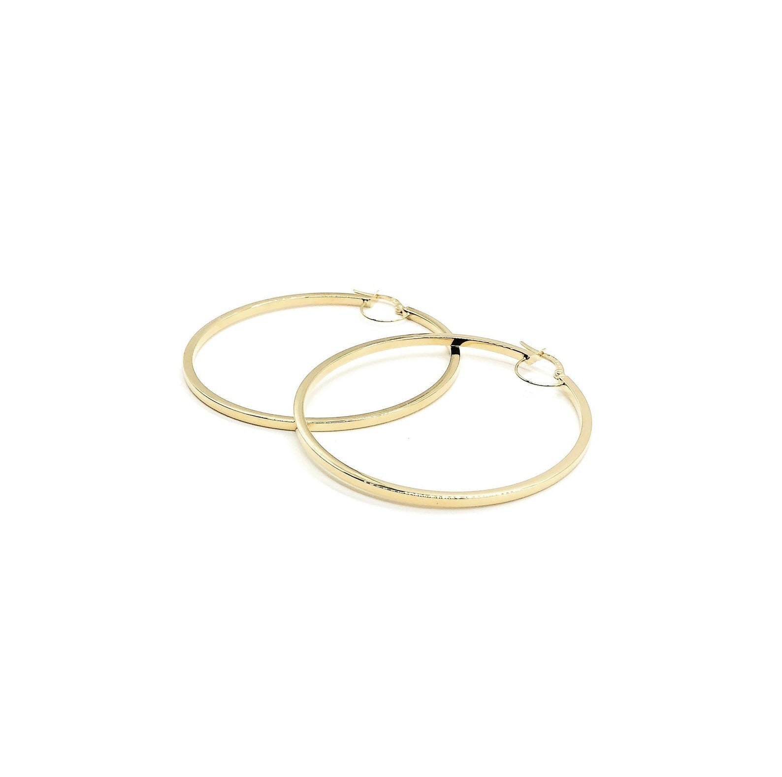 18K Yellow Gold Modern Hoop Earrings Polished Handmade By Artisans Women's Hoops Gift For Her Italian
