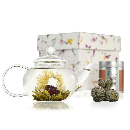 Buy Classic Flowering Tea Gift Set With Glass Teapot Online