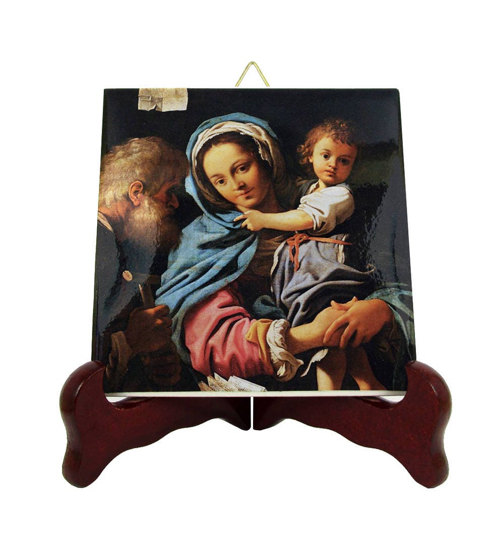 Catholic Art - The Holy Family Italian Religious Icon On Tile Bartolomeo Schedoni Catholic Gift Ideas
