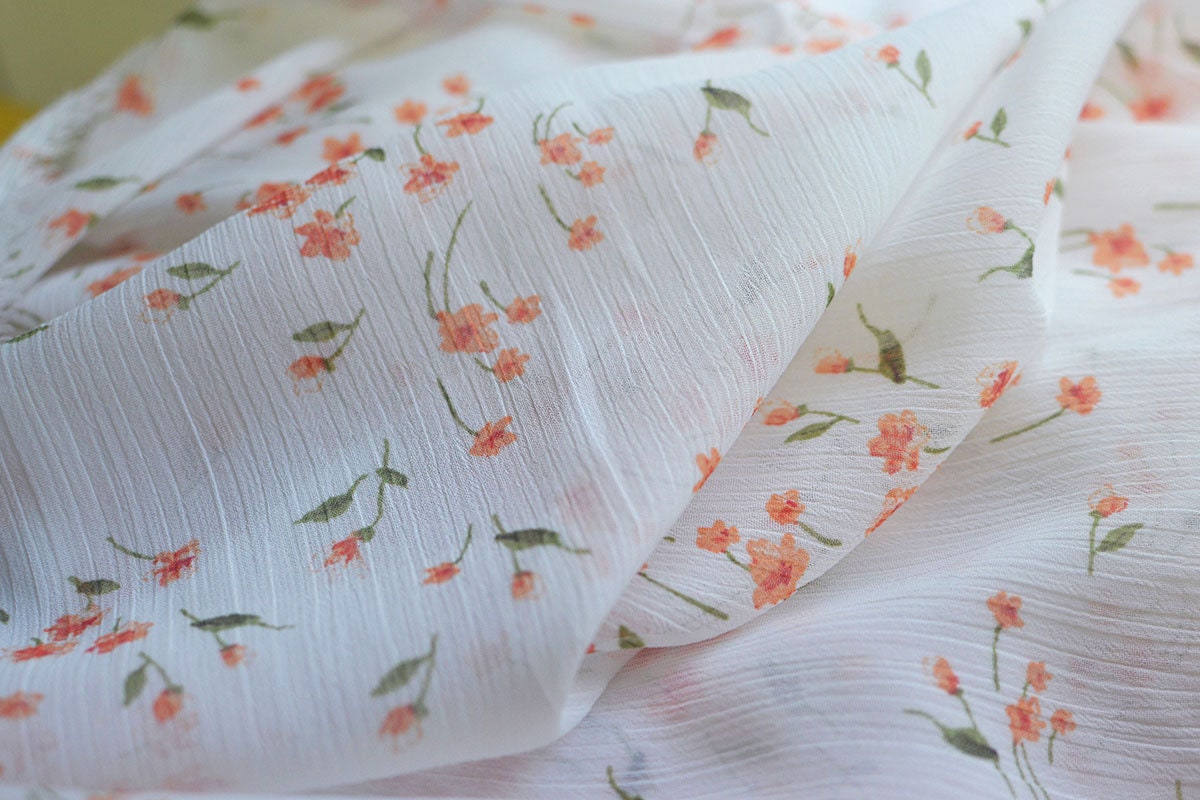 New Arrival 2Patterns Orange Little Flower White Yellow Chiffon Material Fabric By The Yard