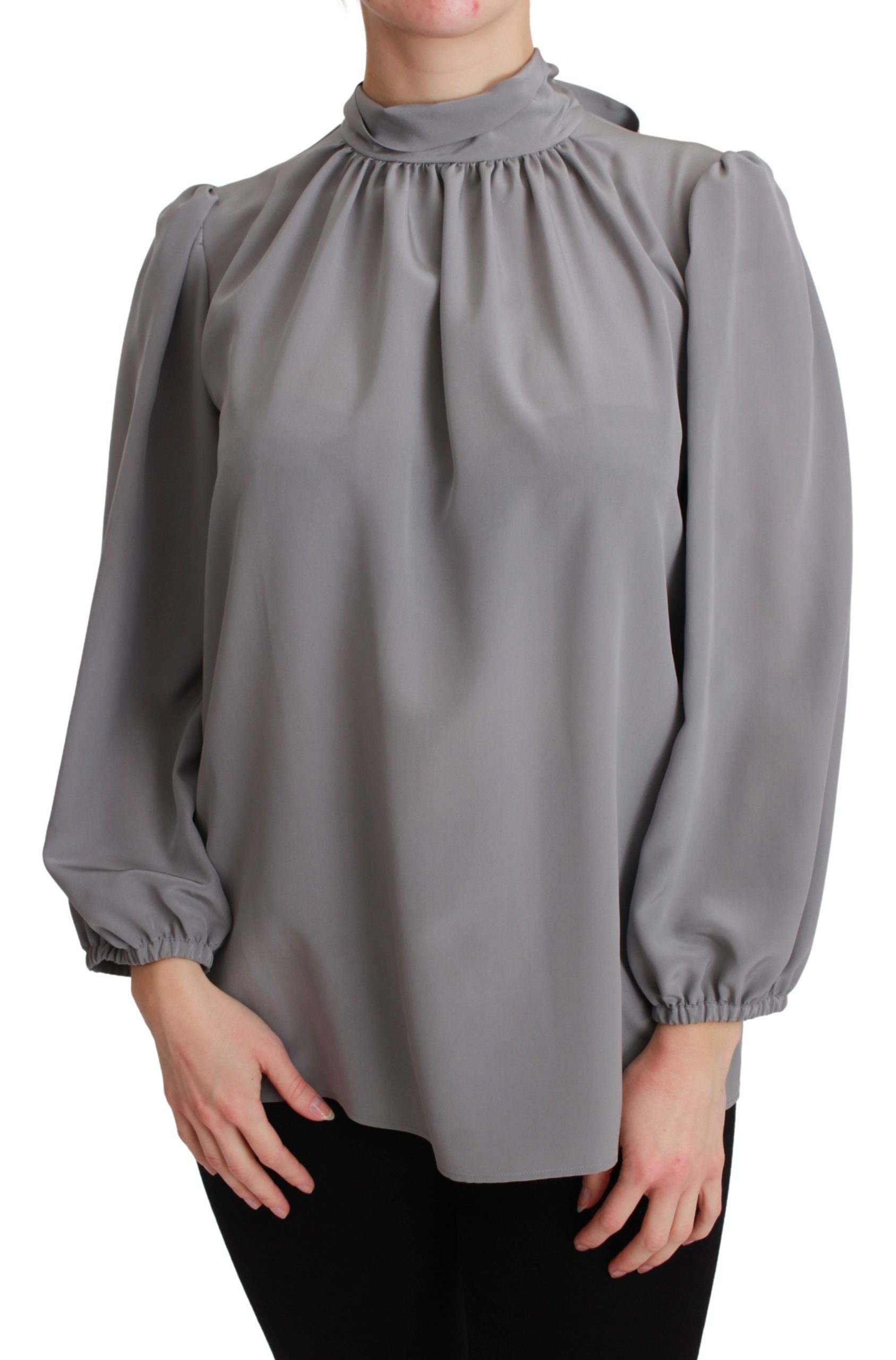 Dolce & Gabbana Women's Silk Neck Bow Shirt Gray TSH2675 - IT38|XS