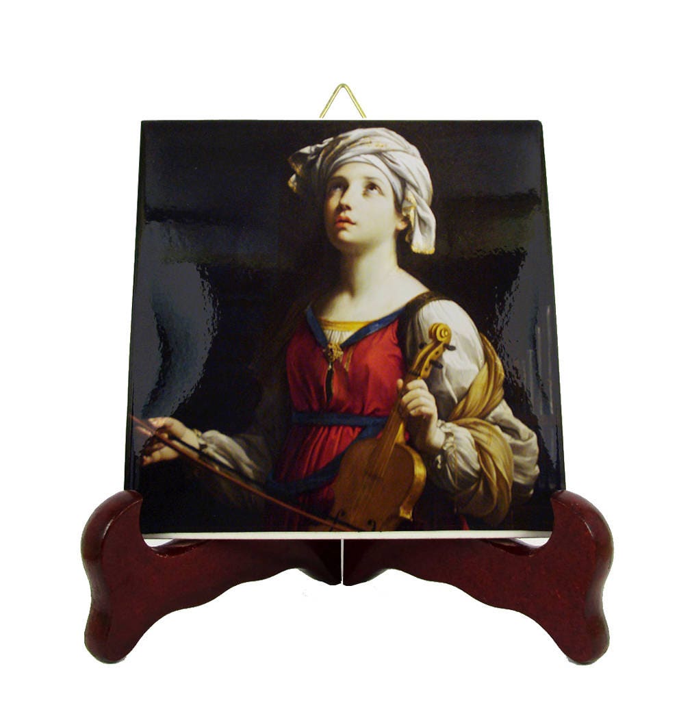 Saint Cecilia - Catholic Saints Serie St Icon On Ceramic Tile Art Patron Saint Of The Musicians Artists Gift