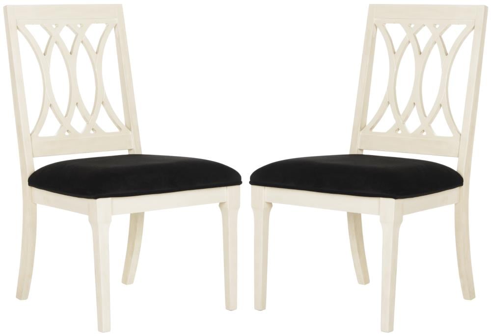 Safavieh Set of 2 Selena Casual Polyester/Polyester Blend Upholstered Side Chair (Wood Frame) in Black | FOX6265B-SET2