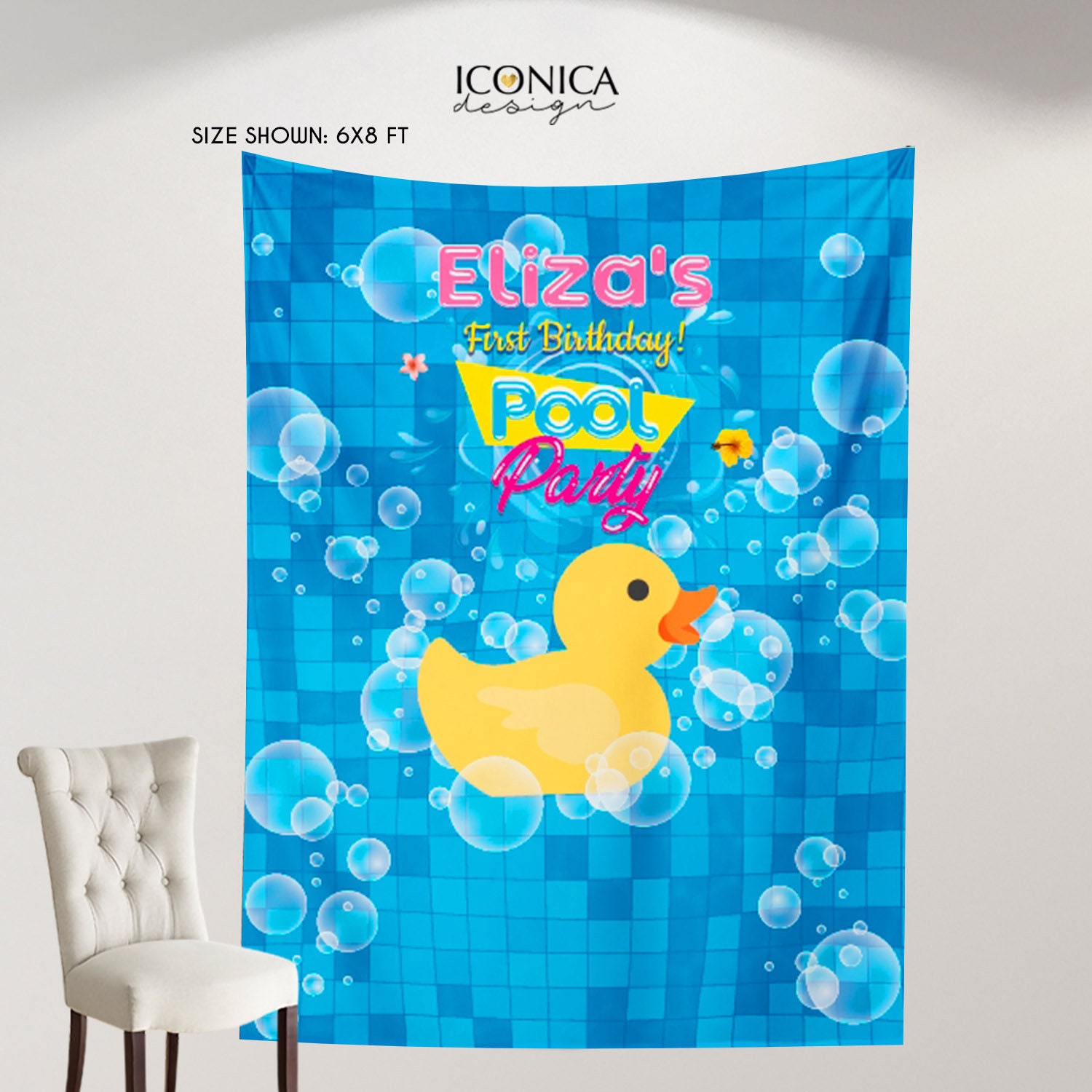 Pool Party Backdrop, Rubber Ducky 1st Birthday Photo Backdrop, Personalized Party Decor, Personalized Summer Backdrop, Swimming Bash