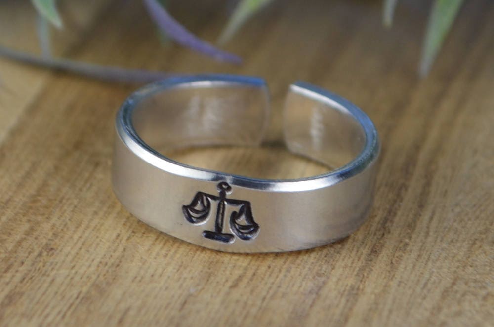 Libra Zodiac Sign Adjustable Ring - Any Size 4, 5, 6, 7, 8, 9, 10, 11, 12, 13, 14 Half & Quarter Sizes Available