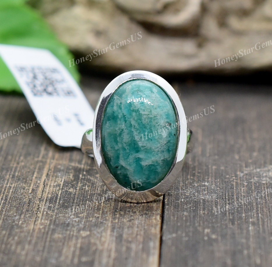 Amazonite Ring 7 Us Silver Ring, Handmade Statement Ring, Mothers Day, Gift For Mom Rings For Women, #ma41 Cabochon
