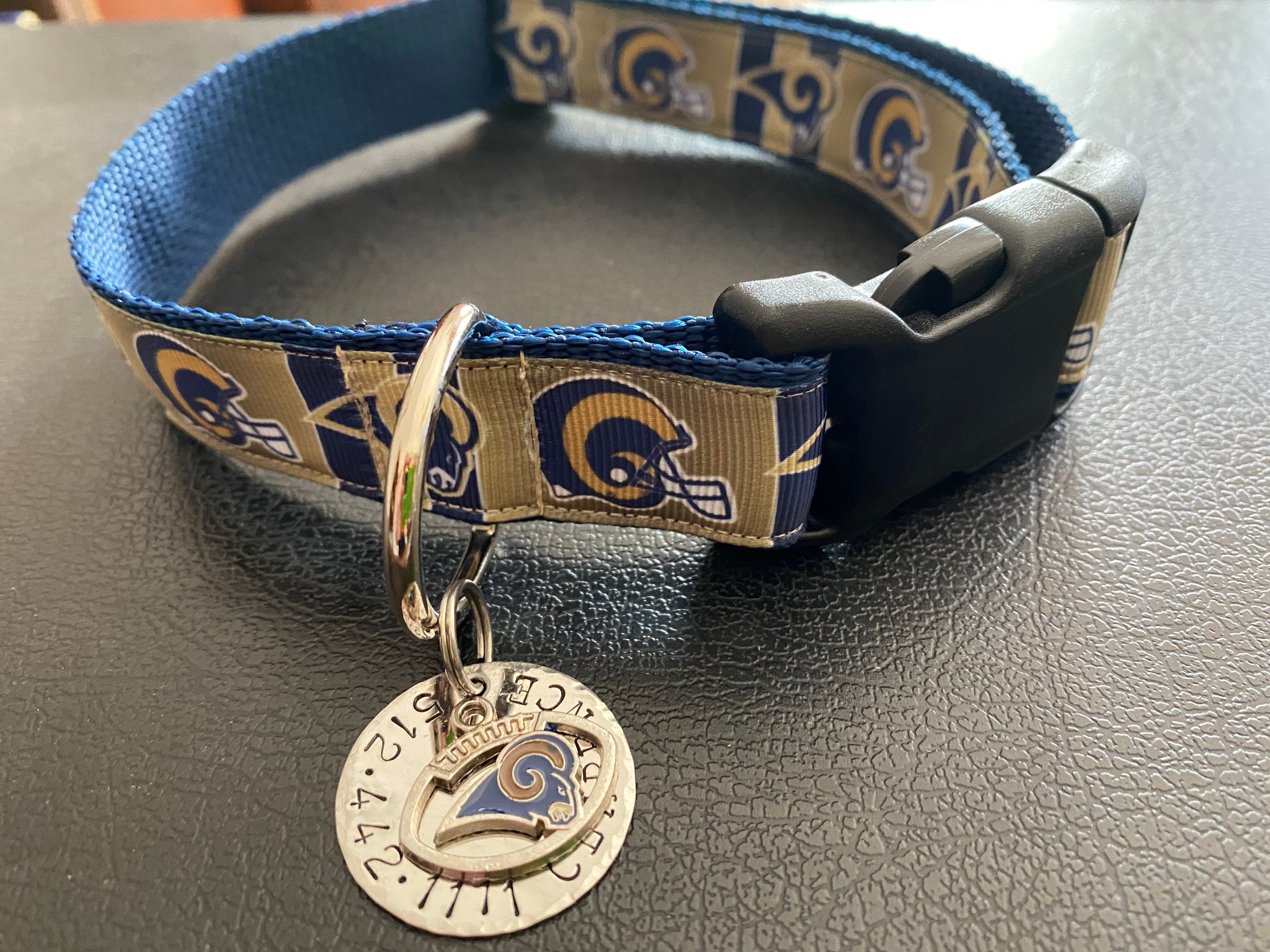 Los Angeles La Rams Pet Collar With Optional Personalized Id Tag. Custom & Adjustable For Dog Or Cat