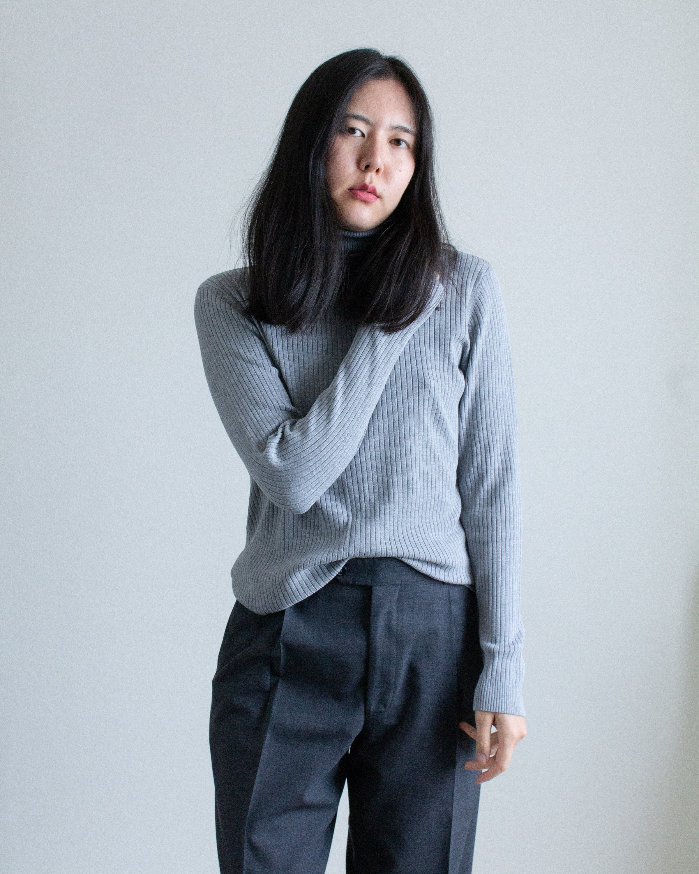 Vintage Gray Silk Blend Turtleneck Sweater // L | 2000
