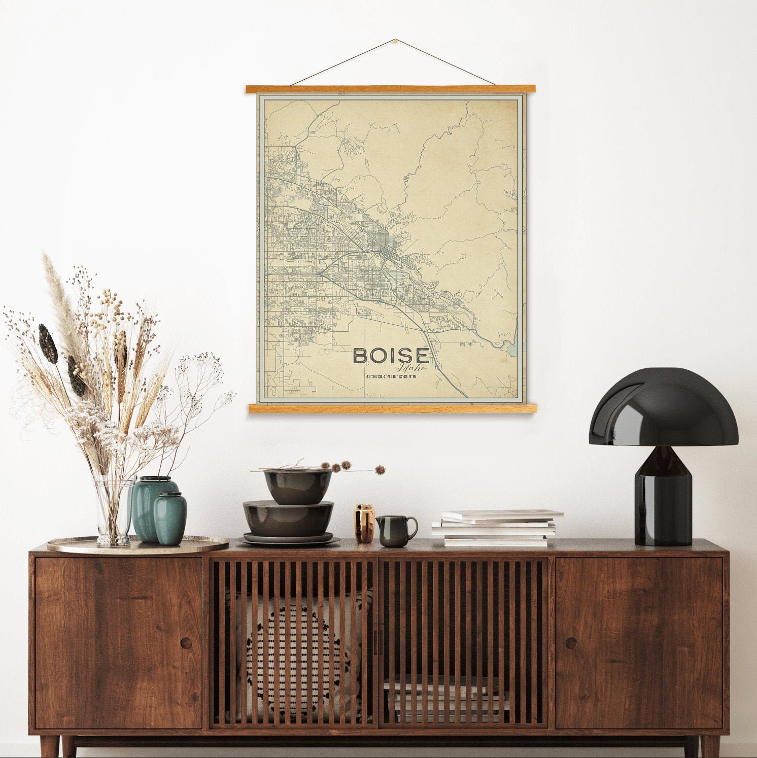 Boise Idaho Weathered Street Map | Hanging Canvas Of Printed Marketplace