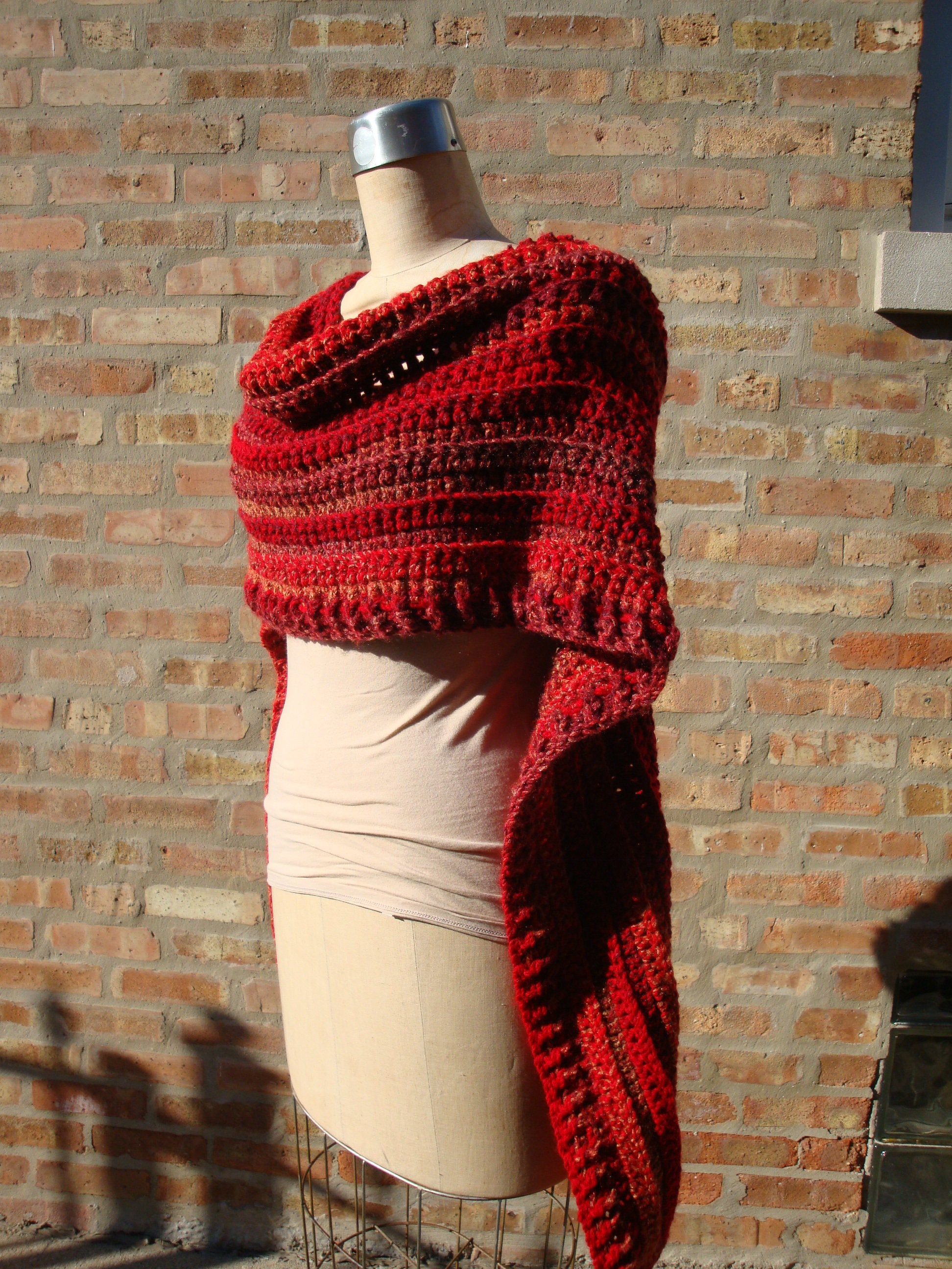 Red & Orange Blend Poncho - Shawl Coverup Sweater- Hand Crochet Custom Colors